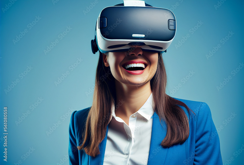 Woman with VR headset, generative AI