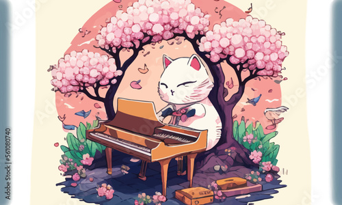 cute anthropomorphic cat playing the piano