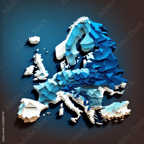Europe Map in the dark blue background illustration. Generative Ai.