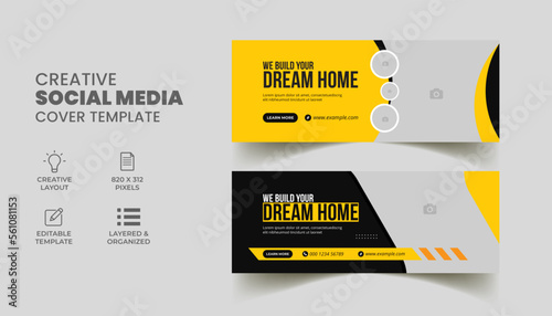 construction handyman home repair social media banner and facebook cover web banner template 