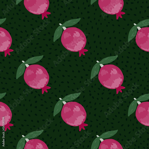 Hand drawn pomegranate fruit seamless pattern. Botanical fruits wallpaper.