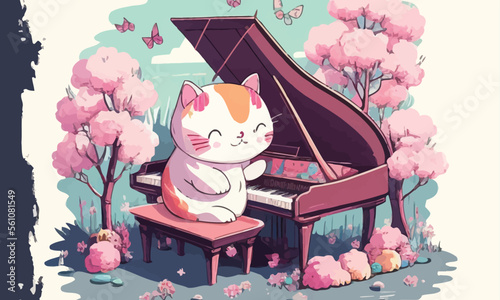 cute anthropomorphic cat playing the piano