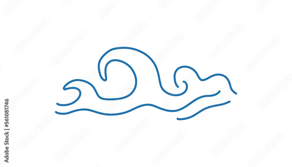 Sea wave. Doodle ocean curl waves. Vector marine outline sketch