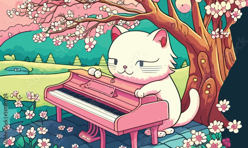 cute anthropomorphic cat playing the piano