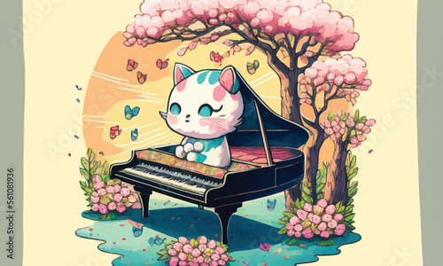 cute anthropomorphic cat playing the piano