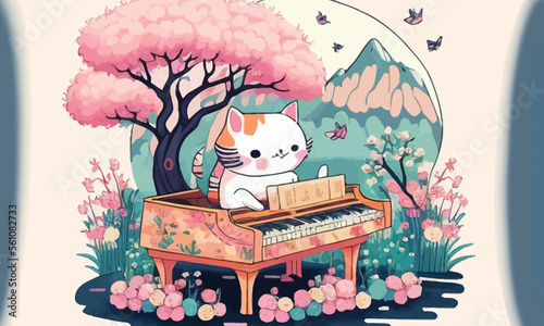 cute anthropomorphic cat playing the piano