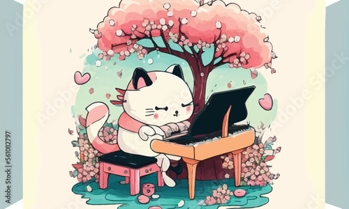 cute anthropomorphic cat playing the piano