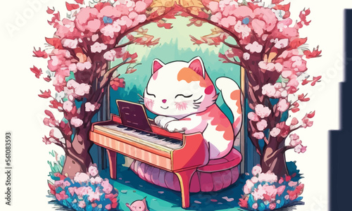 cute anthropomorphic cat playing the piano