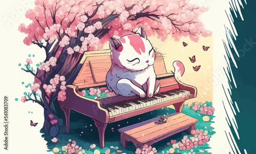 cute anthropomorphic cat playing the piano