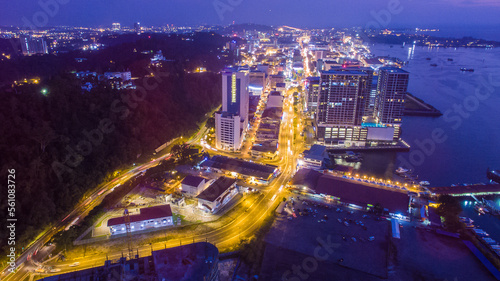 aerial view of Kota Kinabalu city at night