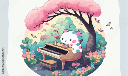 cute anthropomorphic cat playing the piano