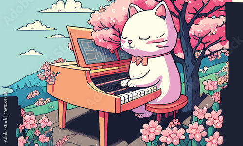cute anthropomorphic cat playing the piano