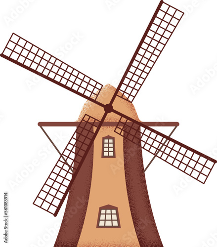 Rural windmill icon. Countryside farm textured building