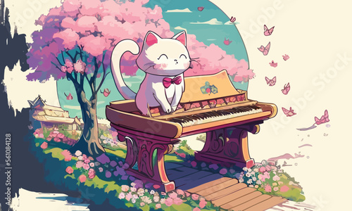 cute anthropomorphic cat playing the piano
