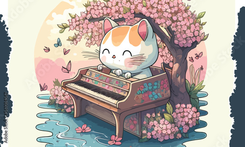 cute anthropomorphic cat playing the piano