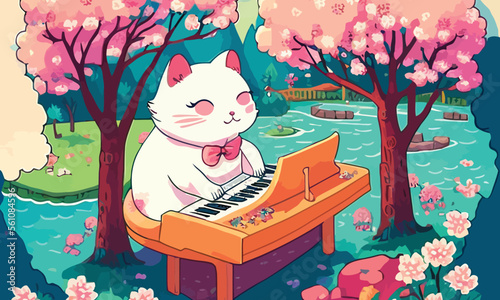 cute anthropomorphic cat playing the piano