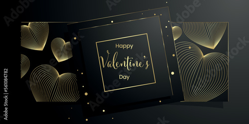 valentines day hearts black and gold banner - modern love design