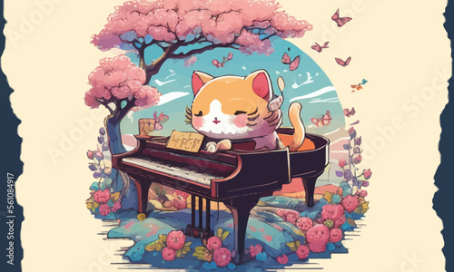 cute anthropomorphic cat playing the piano