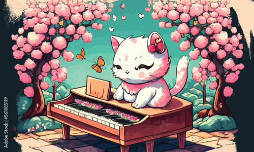 cute anthropomorphic cat playing the piano