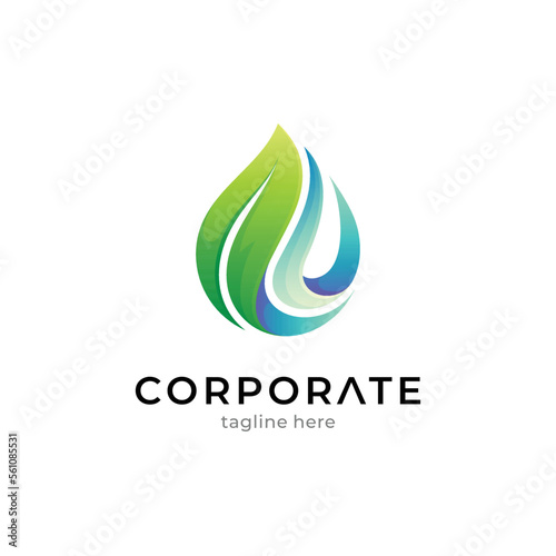 Fresh natural water and leaf logo template