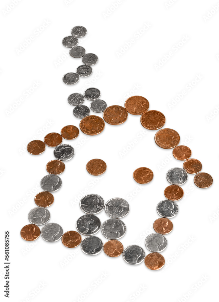 Money coins in the shape of a new house