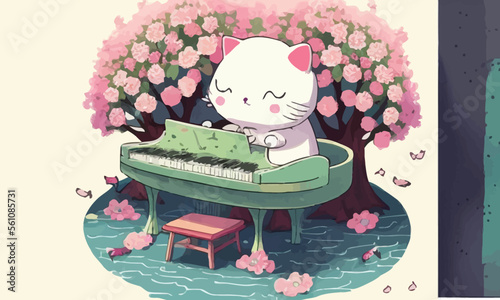 cute anthropomorphic cat playing the piano