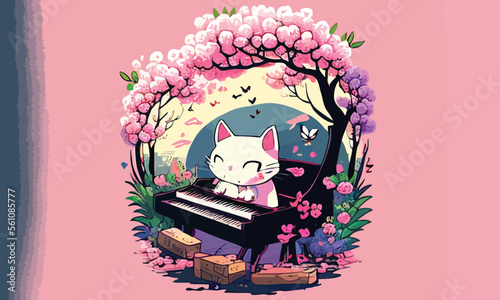 cute anthropomorphic cat playing the piano