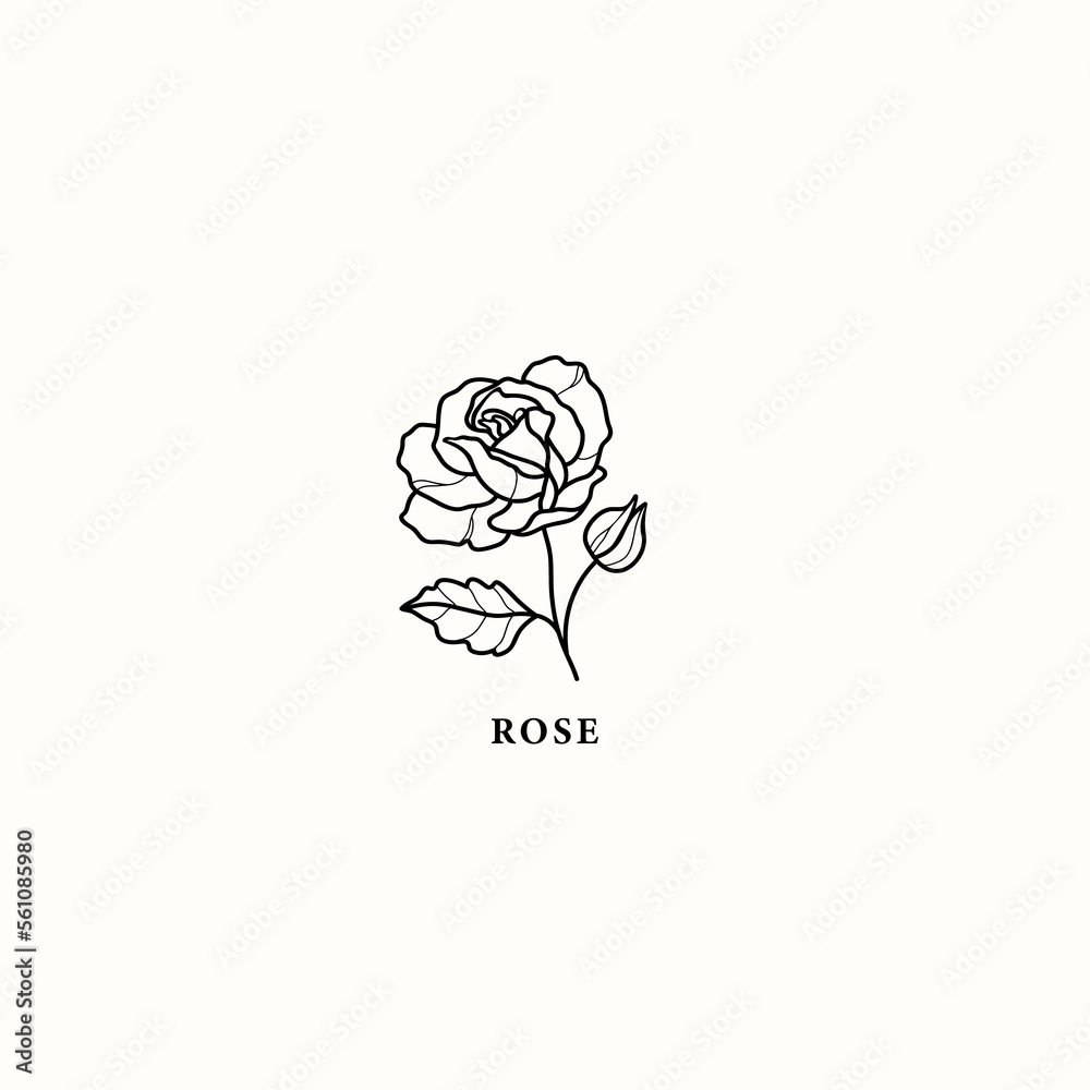 Line art rose flower drawing - obrazy, fototapety, plakaty 