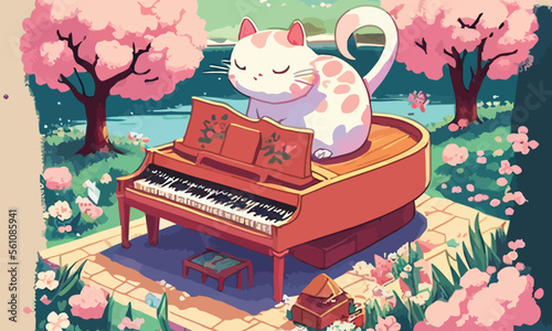 cute anthropomorphic cat playing the piano