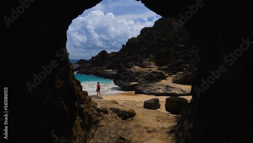 Cave at beach in Oahu, Hawaii