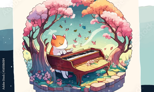 cute anthropomorphic cat playing the piano