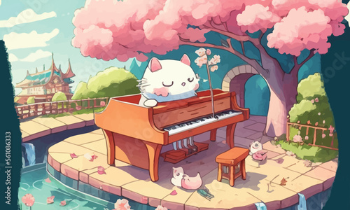 cute anthropomorphic cat playing the piano