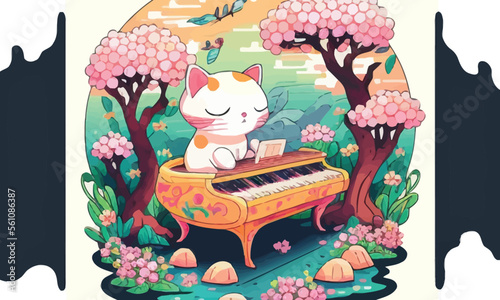 cute anthropomorphic cat playing the piano