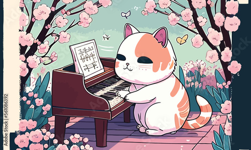 cute anthropomorphic cat playing the piano