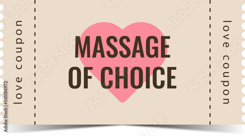 Coupon for Valentines day. Massage of choice. Best gift for boyfriend. Present for couples. Vector cards template in cartoon style