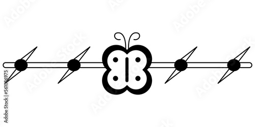 Tattoo barbed wire with a butterfly in the style of the 90s, 2000s. Black and white single object illustration.