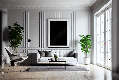 Home room wall mockup in clean style  living room 