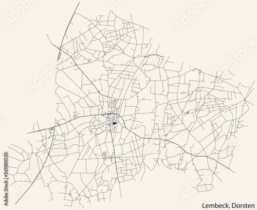 Detailed navigation black lines urban street roads map of the LEMBECK DISTRICT of the German town of DORSTEN, Germany on vintage beige background