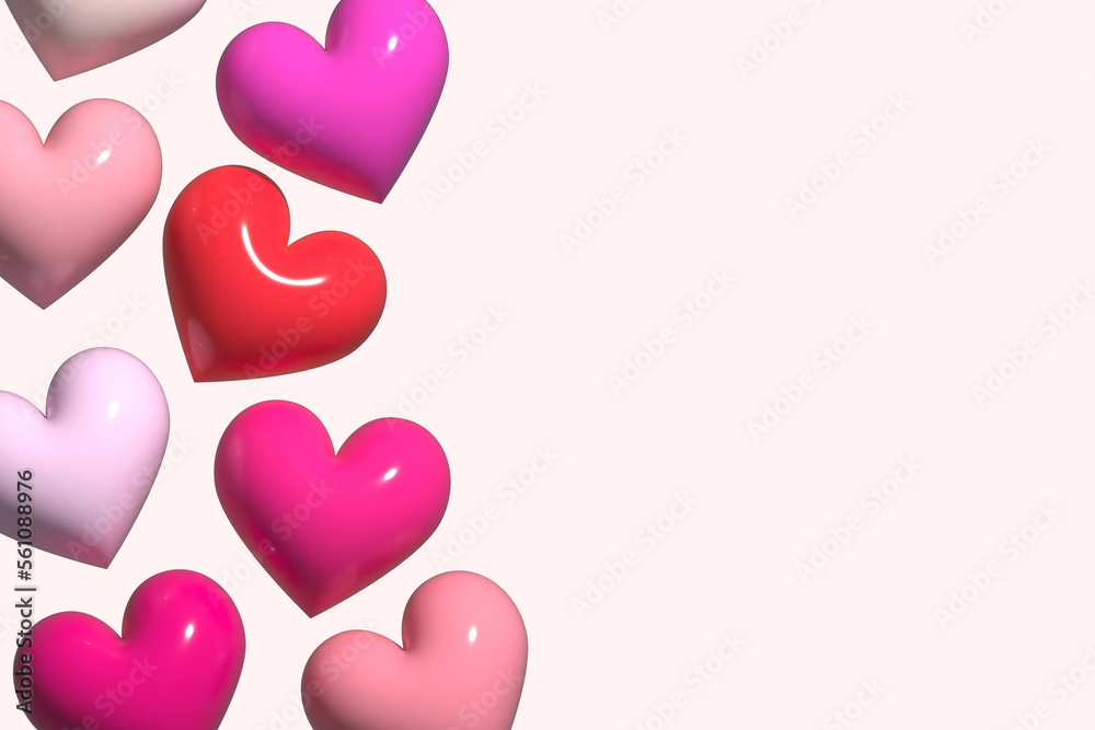 A cute background with 3d rendered hearts and copy space. Good for any project.