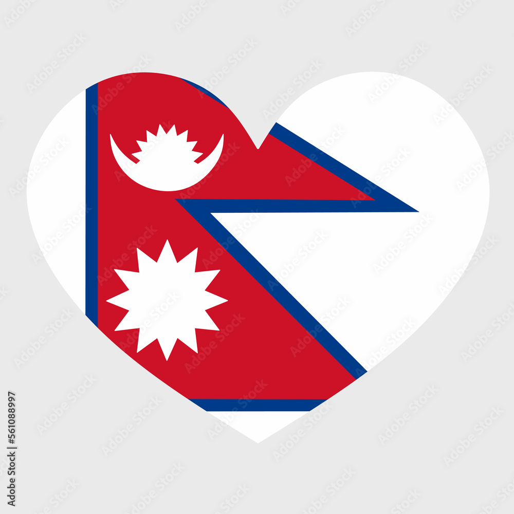 Vector illustration of the Nepal flag with a heart shaped isolated on plain background. Vector illustration of the Nepal flag with a heart shaped isolated on plain background.