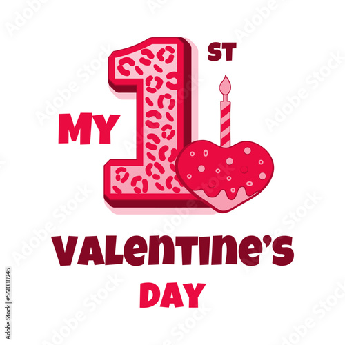 My first Valentine's Day celebration illustration for Valentine's day. Holiday symbols for children. Vector