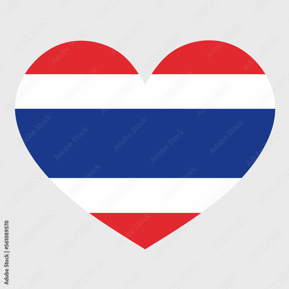 Vector illustration of the Thailand flag with a heart shaped isolated on plain background. Vector illustration of the Thailand flag with a heart shaped isolated on plain background.