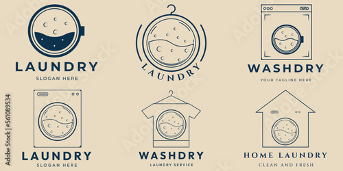 set laundry wash dry line art logo minimalist vector illustration design