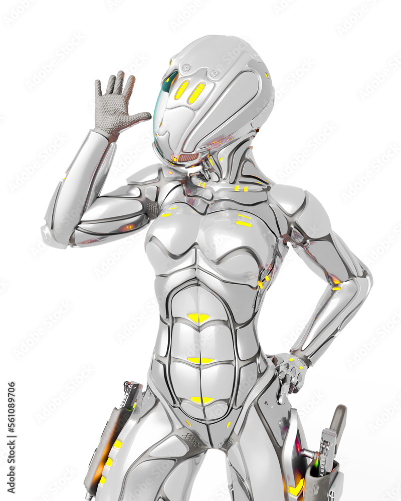 astronaut girl on sci-fi suitis mocking you up astronaut girl on sci-fi suitis mocking you up
