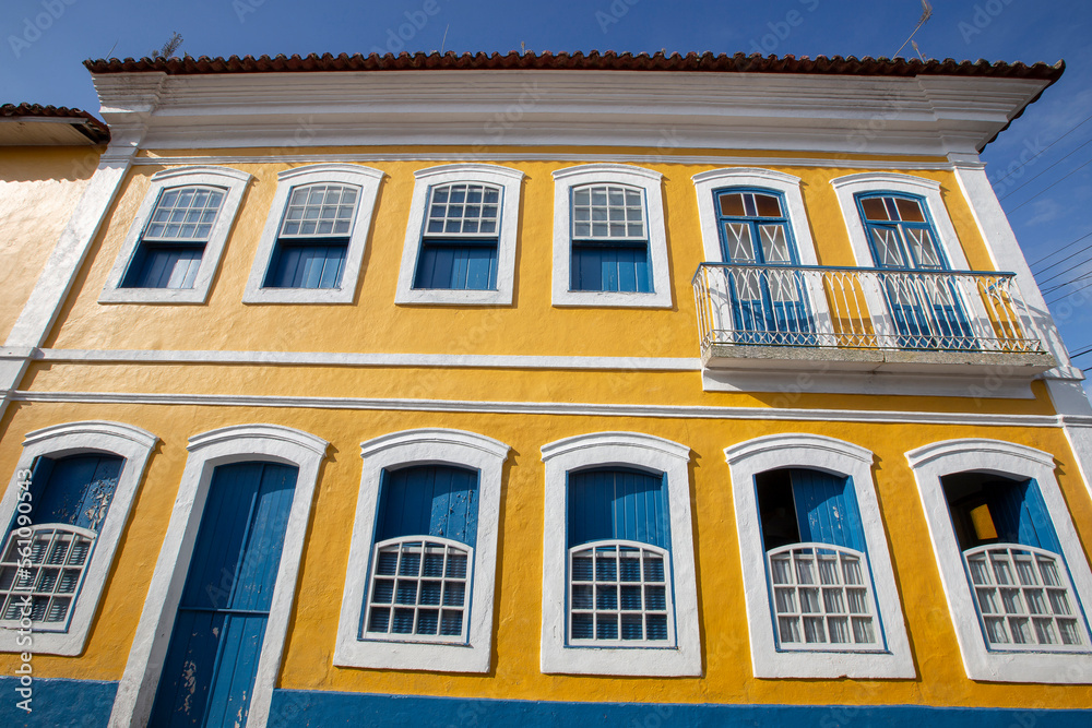 Facade of colonial house in Iguape, historic city on the south coast of Sao Paulo state, Brazil