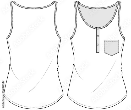 SLEEVLESS SLEEP WEAR TOP WITH HALF BUTTON FLACKET DETAIL IN EDITABLE FILE FOR  WOMEN AND TEEN GIRLS IN EDITABLE VECTOR FILE