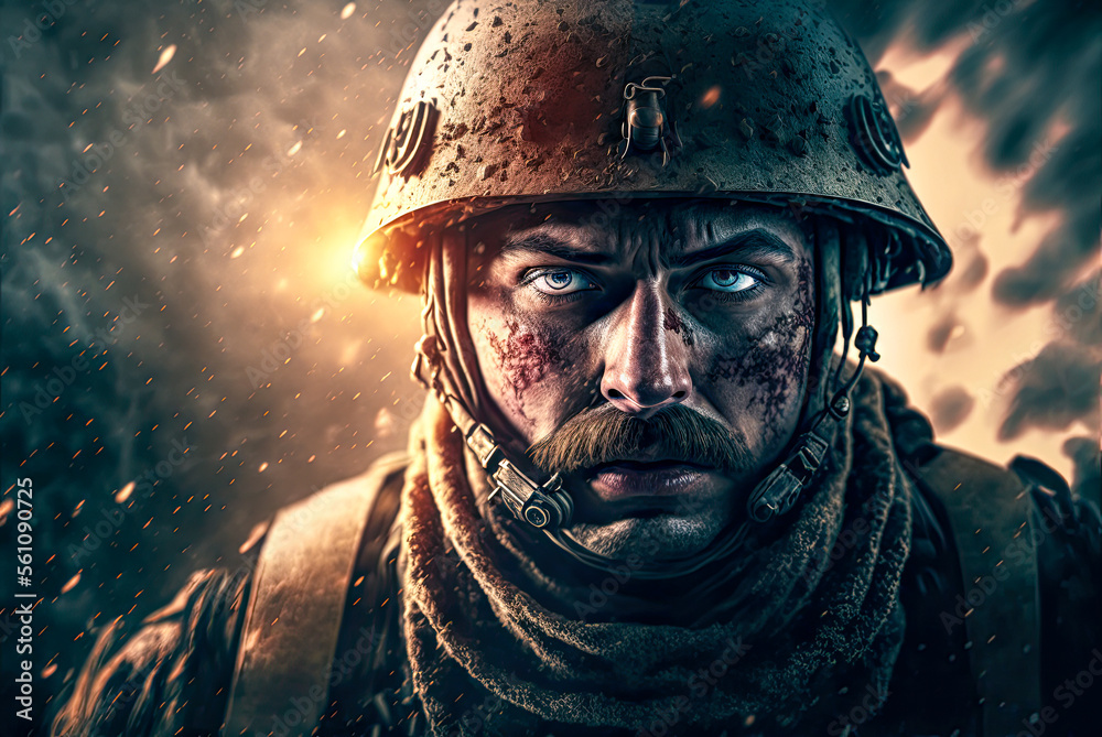 World War I soldier portrait. Generative AI Stock Illustration Adobe