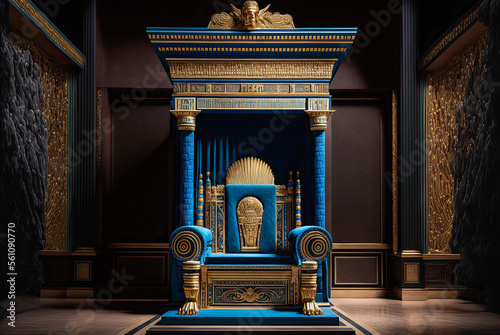 Throne room, blue and gold, royal. Generative AI