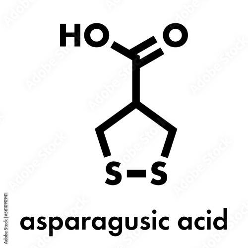 Asparagusic acid molecule. Organosulfur compound present in asparagus that is responsible for the typical urine odour after eating asparagus. Skeletal formula.