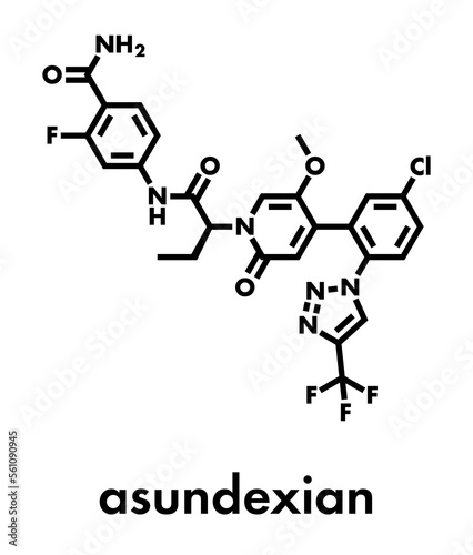 Asundexian drug molecule. Inhibitor of factor XIa. Skeletal formula.